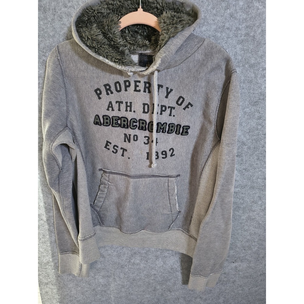 Abercrombie & Fitch Men's Sherpa Lined Embroidered Hoodie Gray • Medium